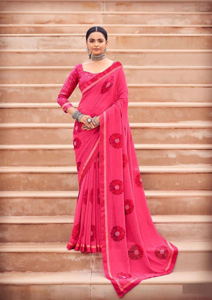 Kashvi Sunheri Ethnic Wear Printed Fancy Georgette Saree Collection